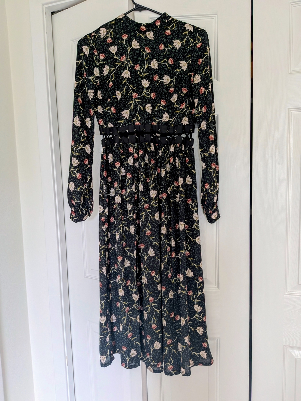 Topshop Floral Long Sleeve Midi Dress with Front Slit